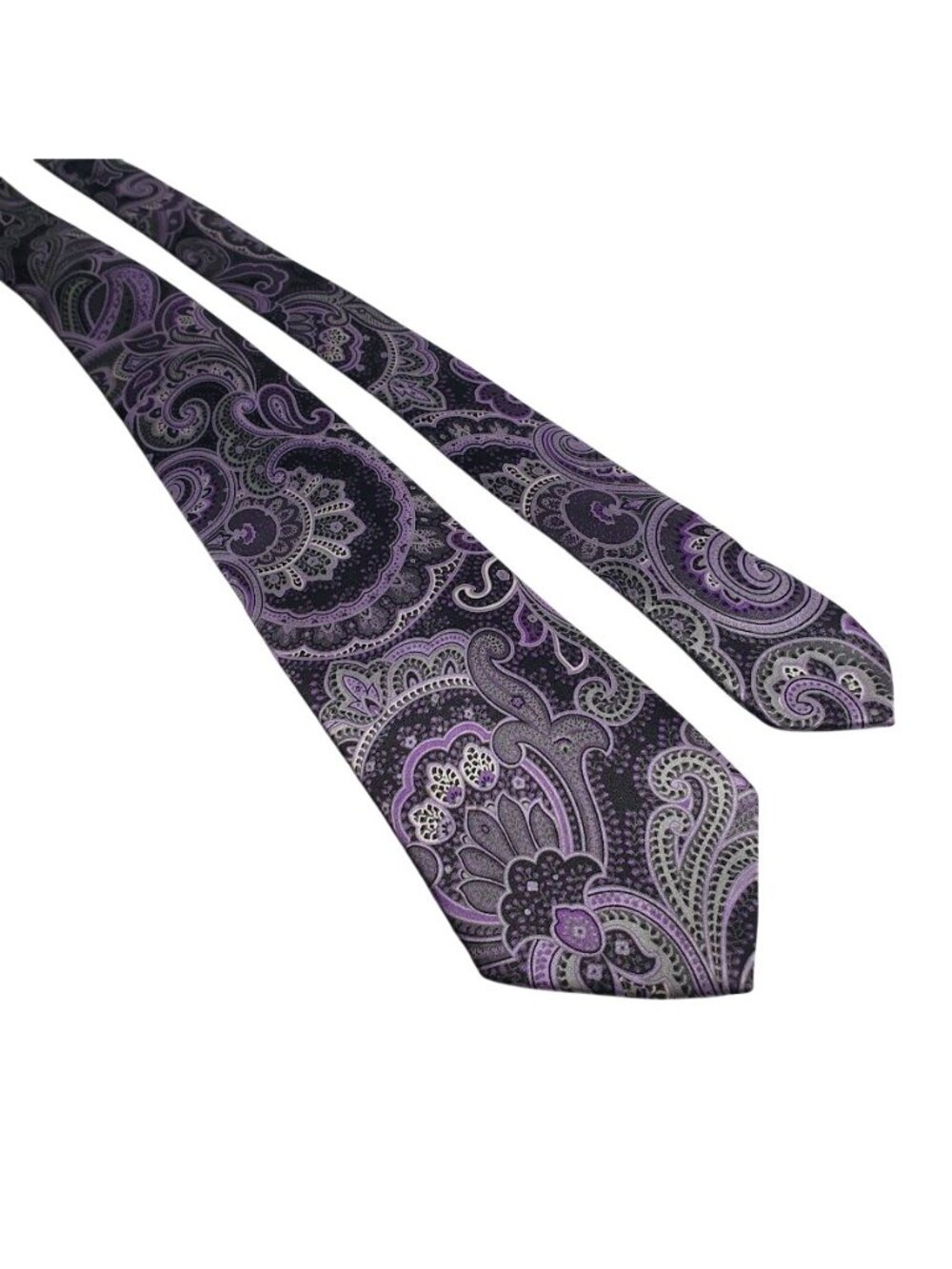 Geoffrey Beene Purple Gray Paisley Tie Silk Classic Neckwear Office Designer